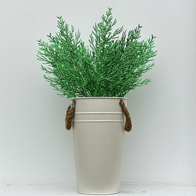 Christmas Glitter Stems 24pcs Artificial Pine Tree Picks for Christmas Tree Ornaments fillers, DIY Xmas Wreath, Crafts, Garland, Holiday, Party, Wedding and Home Decoration (Green)