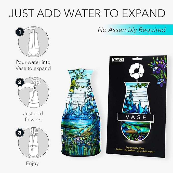 MODGY Expandable Flower Vase Plastic Decorative Modern Vases for Flowers Centerpieces Dining Table Decor Living Room Bathroom Wedding Office, Tiffany - Iris