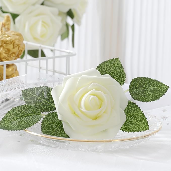 DerBlue 60pcs Artificial Roses Flowers Real Looking Fake Roses Artificial Foam Roses Decoration DIY for Wedding,Arrangements Party Home Decorations