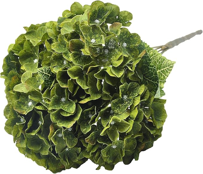2Bouquets Artificial Fake Flowers Plants Silk Hydrangea Arrangements Wedding Bouquets Decorations Plastic Floral Home Kitchen Garden Party Festival Bar DIY(Olive Green,5 Flower Heads)