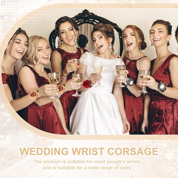 6 Pieces Slaplet Wrist Corsage Bracelets Wristlet Band Floral Corsage Slaplets Wedding Bracelets DIY Wrist Accessories for Bridesmaid Bridal Shower Party Prom