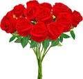 Red Artificial Roses with Long Stems, 24Pcs Realistic Roses Artificial Flowers, Faux Roses | Bulk Fake Flowers for Home Decor, Wedding Party Table Centerpieces, DIY Bouquet