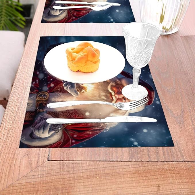 PVC Placemats Set of 1 Wipeable Table Mats Washable Heat Resistant Non Slip Vinyl Dining Table Mat for Kitchen Indoor Outdoor Patio Farmhouse Place Mats Lamp Christmas Santa Decorative