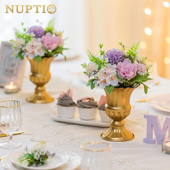 Nuptio Pcs of 10 Metal Urn Planter Elegant Wedding Centerpieces Vase for Wedding Party Decoration, 16cm/6.3" Tall Trumpet Vase Flower Holder for Anniversary Ceremony