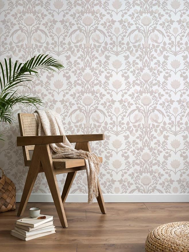 17.3"×236.2" Pink Wallpaper Peel and Stick, Floral Wallpaper for Bedroom Bathroom Self Adhesive Removable