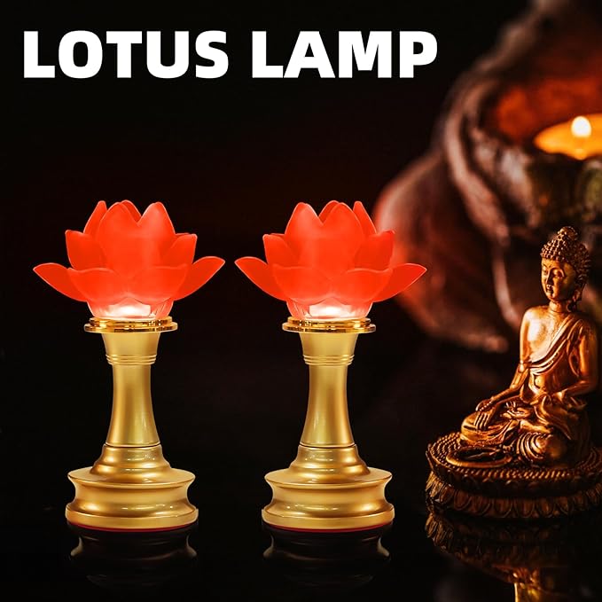 6.5inch 1 Pair-7 Color LED Lotus Flower Lamp - Lotus Buddhist Lamp Lights, Buddha Lamp Light with Adjustable Switch for Buddhist Occasions, Supplies Meditation