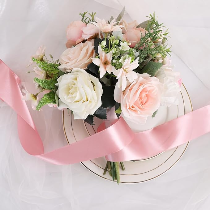 TONIFUL 2 in x 25 Yds Wide Light Baby Pink Satin Ribbon Solid Fabric Ribbons Roll for Crafts Chair Sash Valentine's Day Gift Wrapping Invitation Cards Floral Hair Bows Sewing Party Wedding Decoration