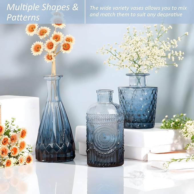 Glass Bud Vases Set of 40 PCS, Small Flower Vases for Wedding Centerpiece Table Decoration, Vintage Vase in Bulk for Flower Arrangements, Mini Vase for Birthday Party, Festival Home Decor, Blue
