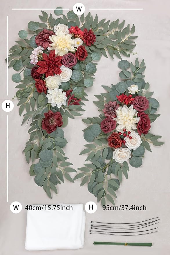 Arch Flowers with Drapes Kit (Pack of 3) for Wedding Ceremony Arbor and Reception Backdrop Decoration Wedding Welcome Signs Floral Birthday Party Decoration