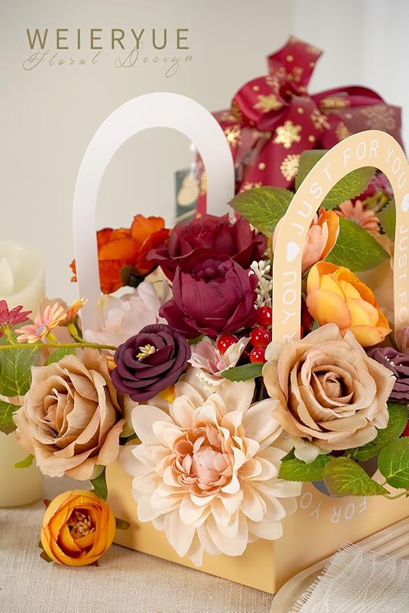Fall Decor Artificial Flower Box Set Silk Fake Flowers for DIY Centerpieces Cake Decorations, Wedding Bouquets, Boutonnieres, Home Decorations(Sunset Orange)