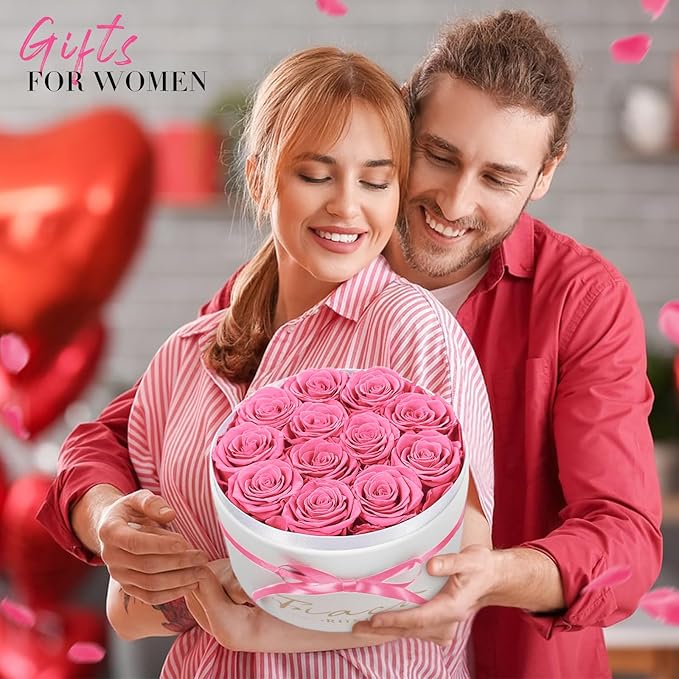 FIACO Gifts for Women Preserved Flowers in a Box-12 Forever Real Rose Flowers for Delivery Prime Birthday Gifts for Mom Grandma Wife Girlfriend Sister Fresh Flowers Eternal Rose