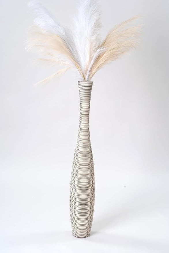 Leewadee Decorative Tall Floor Vase for Living Room Decor, 41 inches, White Wash, Resin