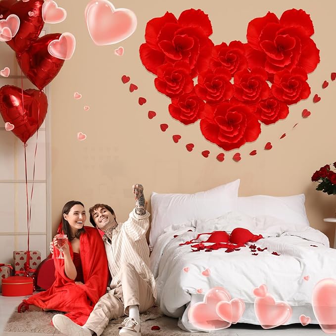 Giant Paper Flowers Artificial Large Paper Flower Decoration for Handcrafted Wall Backdrop Christmas Mexican Wedding Graduation Bridal Shower Birthday Party Supplies(Red,12 Pcs)