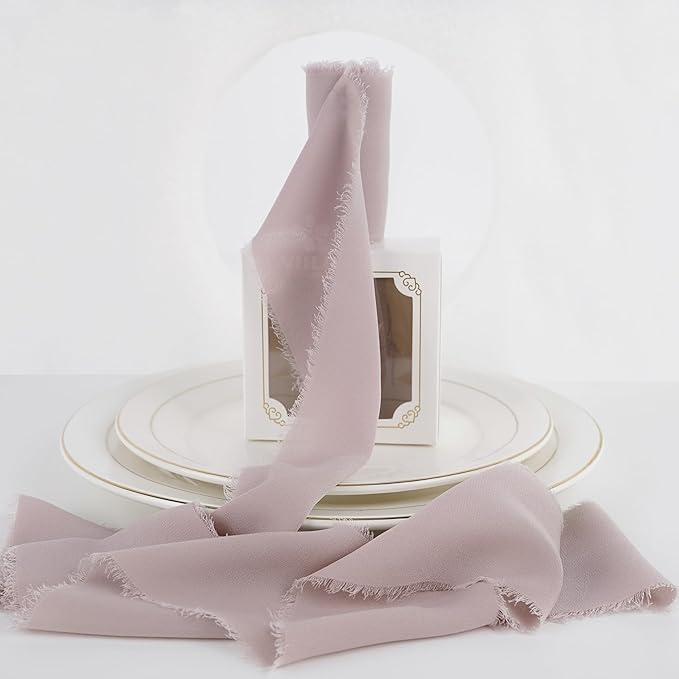 MEEDEE Dusty Rose Chiffon Ribbon 3 Inch Fringe Ribbons Pink Chiffon Silk Frayed Edge Ribbon Wide Chiffon Ribbons for Crafts, Flower Bouquet, Wedding Favors Wrapping (2 Rolls 10 Yards)