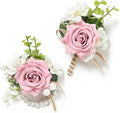 Serwalin Pink Rose Corsage and Boutonniere Set, Prom Flower Wrist Corsage Bracelets, Homecoming Roses Corsage Wristlet and Men Boutonniere for Wedding Flowers Accessories Prom Suit Decorations