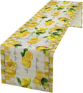 Lemon Table Runner , Summer Yellow Fruits Green Leaves Kitchen Dinning Table Decoration for Indoor Outdoor Home Party Decor 13x70 in