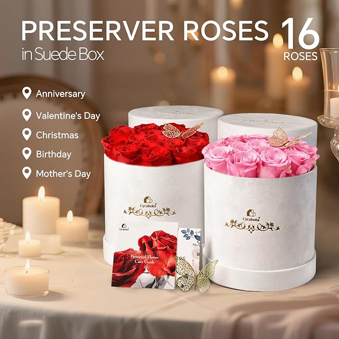 Forever Flowers in a Box, Preserved Roses Gifts for Women, Forever Flowers for Delivery, Flower Birthday Gifts Box for Her, Eternal Flowers Rose Gifts for Mom Hot Red