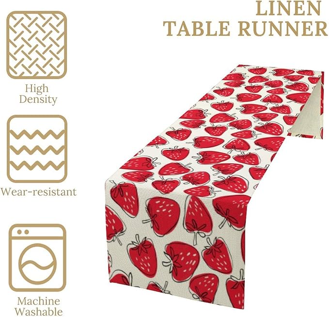 Strawberry Table Runner, Spring Summer Fruit Birthday Party Decorations Dining Room Home Kitchen Table Decor 13 x 90Inches
