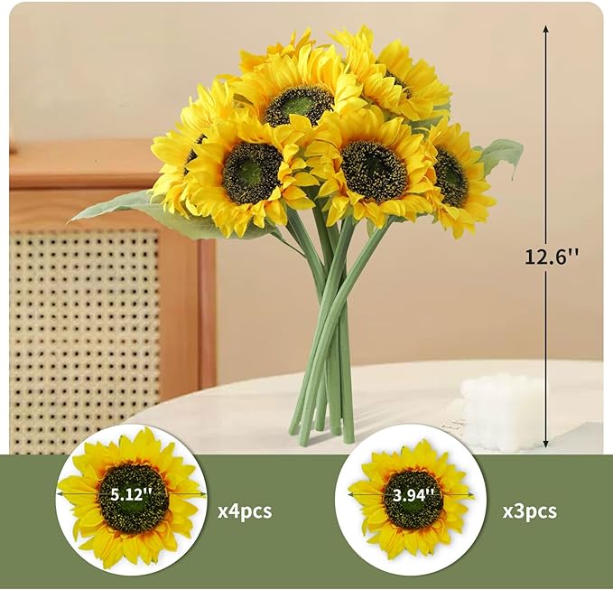 Sunflowers Artificial Flowers,7 Pcs Fake Sunflowers with Stems,Artificial Sunflower Bouquet for Sunflower Decor,Kitchen Decor,Silk Flowers for Home Decor Indoor,Flower Centerpieces for Tables