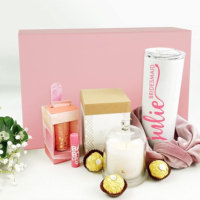 Aimyoo Pink Collapsible Gift Box with Magnetic Closure Lids 13.8x9x4.3 in, Bridesmaid Groomsmen Proposal Box, Large Rectangle Box for Present Graduation Storage 3 Pack