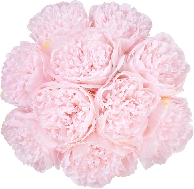 U'Artlines 2 Bouquet 10 Heads Artificial Peony Silk Flower Leaf Home Office Wedding Party Festival Bar Decor (Light Pink)