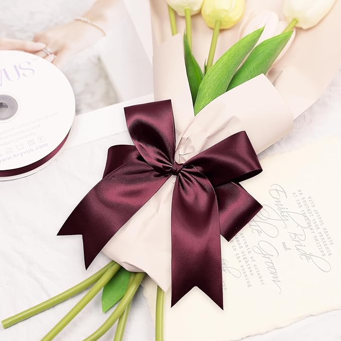 Burgundy Satin Ribbon, Double Faced 1-1/2 Inch X 25 Yards, Premium Satin Ribbon for Gift Wrapping, Crafts, Hair Bow Making, Sewing, Flower Bouquet, Wedding Party Decor
