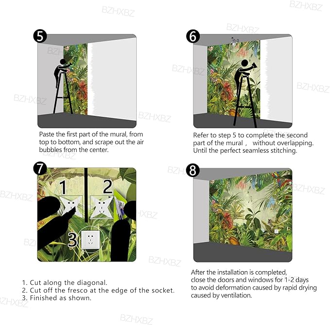 Tropical Botanical Animal Floral Bird Wallpaper Woodland Forest Tree Nursery Kids Bedroom Plant murals Living Room tv Background Large Wall Mural - 160"x108" Not Peel and Stick