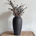 Rustic Ceramic Vase – 13.8" Large Black Ceramic Vase for Home Decor, Modern Terracotta Floor Vase for Living Room, Entryway, Kitchen, Black Vases for Centerpieces, Housewarming Gifts