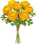 Hollyone 7 Heads Ranunculus Artificial Flowers Yellow Fake Ranunculus Small Bouquets Silk Flowers Faux Floral Centerpieces Arrangements for DIY Home Decor Wedding Party Bridal Shower Decorations