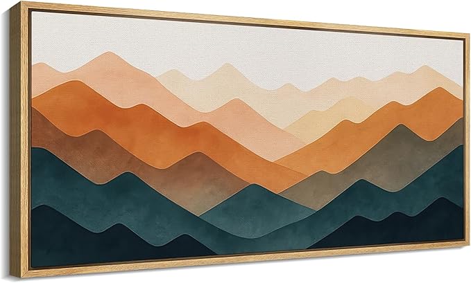 SIGNFORD Extra Large Framed Canvas Print Wall Art Colorful Geometric Overlapping Mountains Illustrations Modern Art Relax/Calm Warm for Living Room, Bedroom, Office - 60"x30"