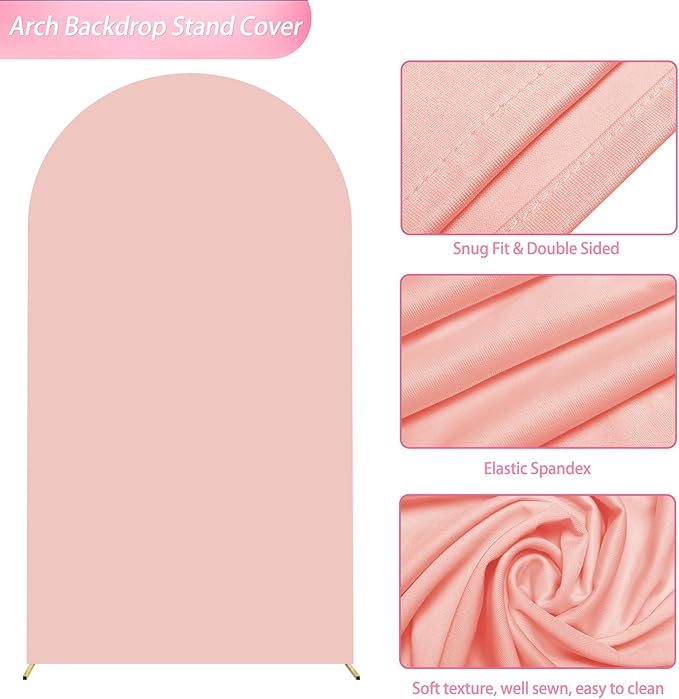 Wokceer 7.2FT Wedding Arch Stand Spandex Fitted Arch Covers Round Top Chiara Arch Backdrop for Birthday Party Ceremony Banquet Decoration Pale Pink