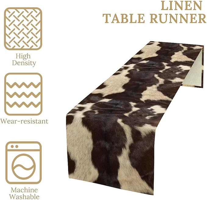 Cow Print Table Runner, Cowhide Print Western Style Table Runner Country Farmhouse Cottage Cow Patten Table Decoration for Home Kitchen Dining, 13x90 Inch
