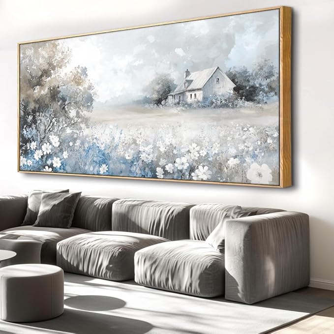 Landscape Abstract Wall Art - Large Framed Canvas Painting for Living Room, Bedroom, Modern Artwork Decor - 40x20 Inch Ready-to-Hang