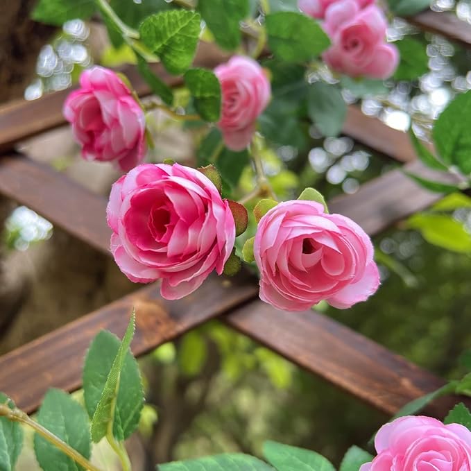 6FT Bendable Pink Rose Flower Garland, Artificial Silk Wild Roses Vine Leaves Hanging Flowers for Wall Fireplace Fence Trellis Wedding Baby Shower Room Home Spring Summer Decor(2PC)