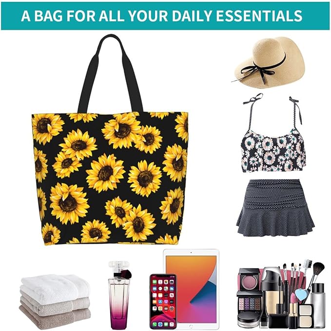 Sunflower Tote Bag For Women, Waterproof Shoulder Bags Big Reusable Grocery Handbag For Shopping Picnic Work Beach