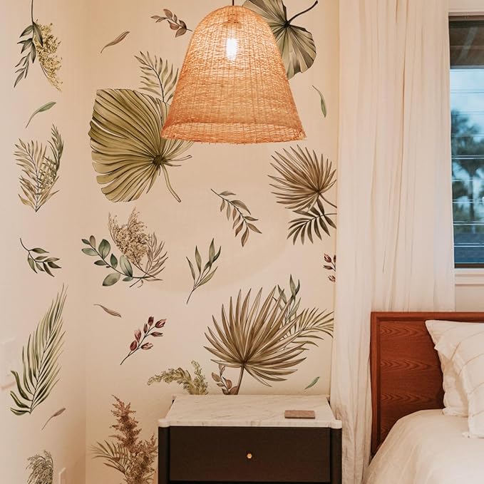 Large Boho Palm Leaves Wall Decals Fall Leaf Wall Stickers for Living Room Bedroom TV Background Wall Decor