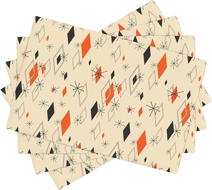 Mid Century Modern Placemats Set of 4,Kitchen Table Mats for Dining Outdoor Home Decor 12x18 Retro Place Mats 4 PCS, Style-16