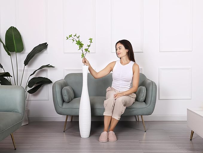 Leewadee Decorative Tall Floor Vase for Living Room Decor, 34 inches, White, Resin