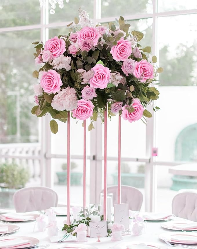 IPOPU 5 Inches Pink Large Rose Heads Artificial Flowers Pink Rose with Stems10pcs Fake Flower Bulk for Wedding Home Party Office Floral Arrangements(Pink)