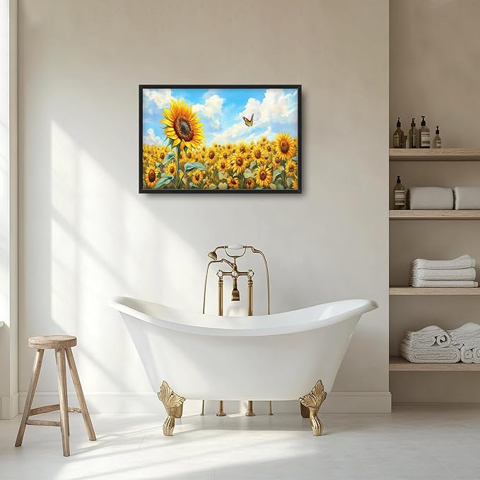Sunflower Large Wall Art Sunflower Landscape Pictures Wall Decor Flower Canvas Floral Print Painting Modern Artwork Home Decoration for Bathroom Office Living Room Bedroom Framed 24"x36"