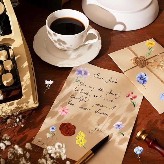 600Pcs Natural Flower Stickers,Self-Adhesive PVC Vintage Flower Stickers for Scrapbook,Laptop,Journal,DIY Project