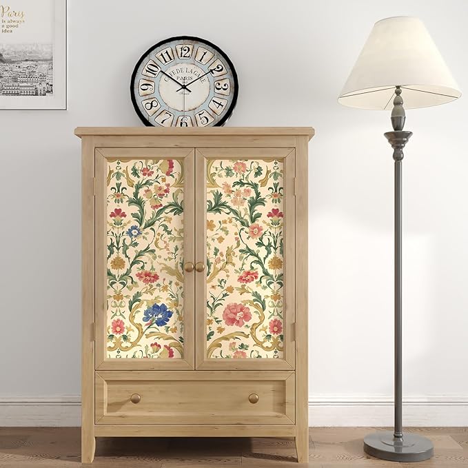 Yellow Floral Peel and Stick Wallpaper Boho Leaf Wallpaper Colorful Flower Contact Paper 17.5in x 32.8ft Removable Self Adhesive Vinyl Wall Mural Wall Paper for Cabinet Nursery Bedroom Stairs Kitchen