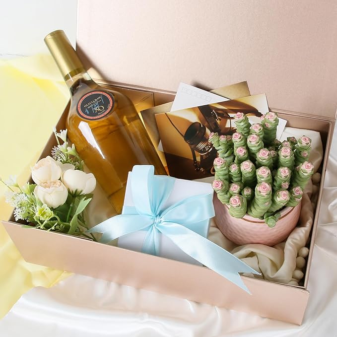Aimyoo Gold Collapsible Gift Box with Magnetic Closure Lids 10.5x7x3 in, Medium Bridesmaid Groomsman Proposal Boxes, Rectangle Present Box for Graduation Birthday Storage (1 Pack)