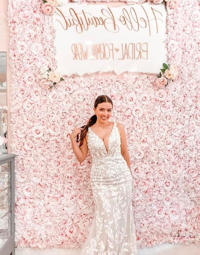 Flower Panels for Flower Wall (6 Pack) 24 Inch by 16 Inch Each | Flower Wall, Backdrop, Weddings, Event Decor, and Bridal & Baby Shower (Gradient White and Pink)