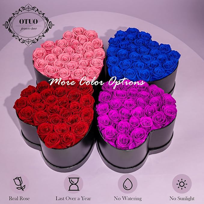 27 Preserved Roses in Heart-Shaped Box, Flowers for Delivery Prime Last up 2 Years, Real Forever Flowers for Wife, Girlfriend, Mother, Eternal Roses for Anniversary - Purple