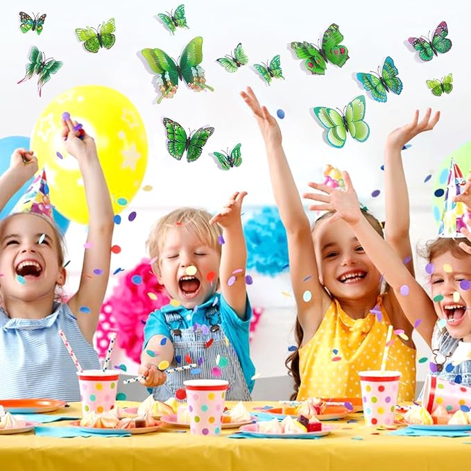 SAOROPEB 3D Butterfly Wall Decor, 24 Pcs Double Layer Butterfly Decorations for Party Decorations Locker Decor Refrigerator Decal, Reusable (Green)