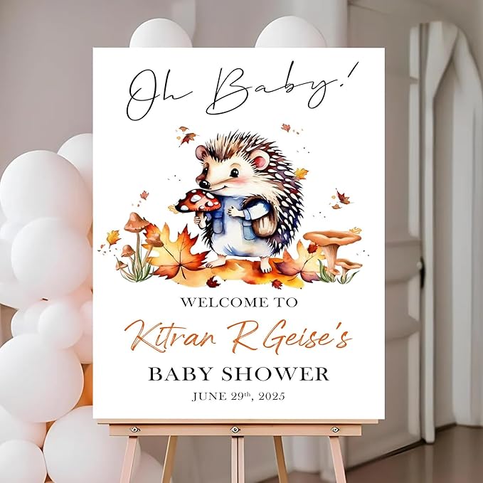 Personalized Baby Shower Welcome Sign For Outdoor, Custom Hedgehog Baby Shower Signs Decorations, GenGender Reveal Party signs, Mushroom Decoration Theme