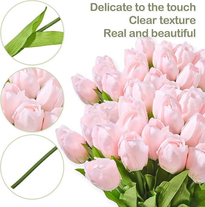 Artificial Flowers Mother's Day Easter Valentine's Day Gifts, Artificial Flowers Fake Tulips Flowers Home Kitchen Wedding Table Decorations a Bunch of 20 Light Pink Tulips
