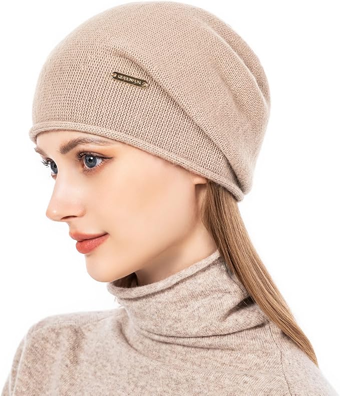 QUEENFUR Knit Slouchy Beanie Hats for Women Cashmere Ski Cap Knitted Wool Soft Warm Winter Hat