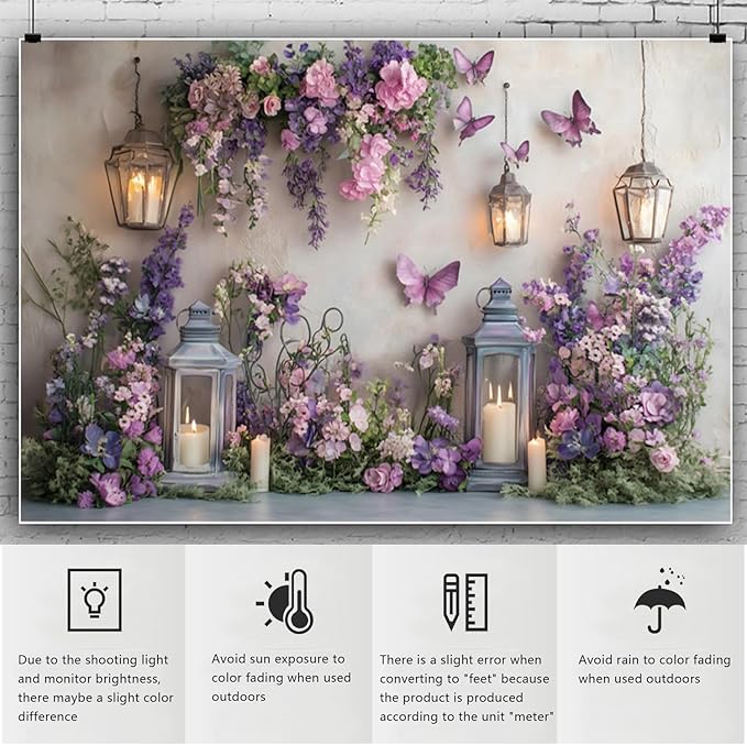 YongFoto Elegant Flower Wall Backdrop 10x7ft Floral Butterfly Candle Photography Background Baby Bridal Shower Wedding Girl Birthday Party Banner Room Decor Portrait Photoshoot Wallpaper Photo Booth